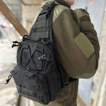 Тактична Чорна армійська сумка-рюкзак на одній лямці. T-Bag 2-2