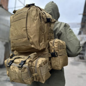 Великий армійський тактичний рюкзак із підсумками 55 літрів. Койот