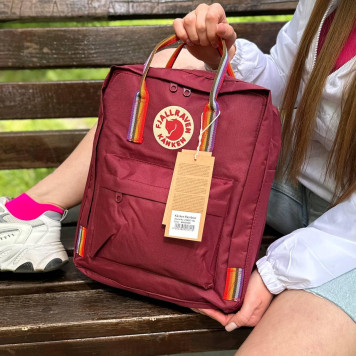 Бордовий рюкзак із райдужними ручками Kanken Classic 16 L, канкен.