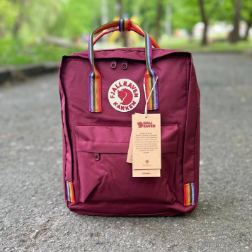 Бордовий рюкзак із райдужними ручками Kanken Classic 16 L, канкен.-9
