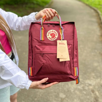 Бордовий рюкзак із райдужними ручками Kanken Classic 16 L, канкен.-8