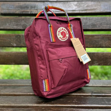 Бордовий рюкзак із райдужними ручками Kanken Classic 16 L, канкен.-6