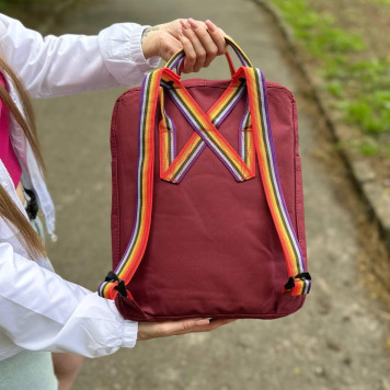 Бордовий рюкзак із райдужними ручками Kanken Classic 16 L, канкен.-3