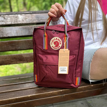 Бордовий рюкзак із райдужними ручками Kanken Classic 16 L, канкен.-2
