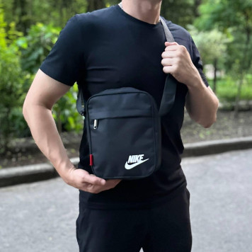 Чоловіча чорна борсетка Nike, найк. Сумка через плече зі щільної тканини.-2