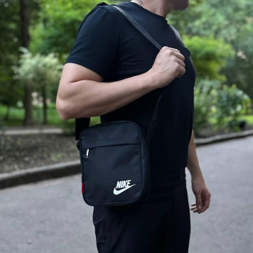 Чоловіча чорна борсетка Nike, найк. Сумка через плече зі щільної тканини.-3