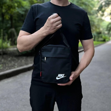 Чоловіча чорна борсетка Nike, найк. Сумка через плече зі щільної тканини.-8
