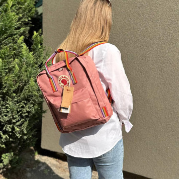 Пудровий рожевий жіночий рюкзак Kanken Classic 16 L з райдужними ручками. Портфель канкен-4