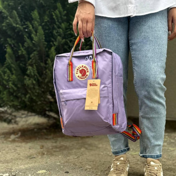 Лавандовий рюкзак Kanken Classic 16 L з райдужними ручками. Портфель канкен-1
