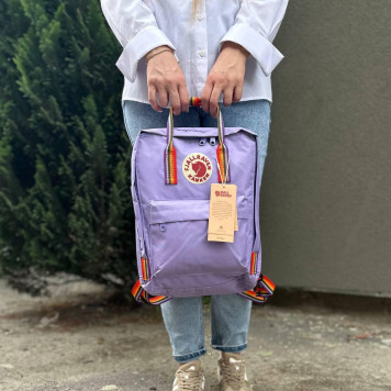 Лавандовий рюкзак Kanken Classic 16 L з райдужними ручками. Портфель канкен-5