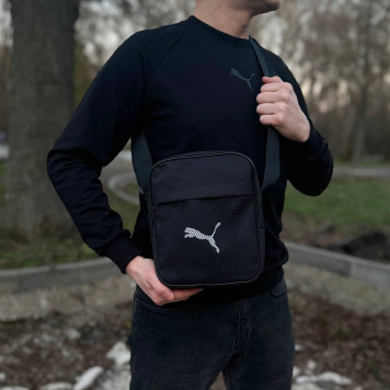 Чорна чоловіча борсетка puma. Сумка через плече зі щільної тканини.-8