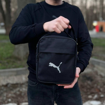 Чорна чоловіча борсетка puma. Сумка через плече зі щільної тканини.-9