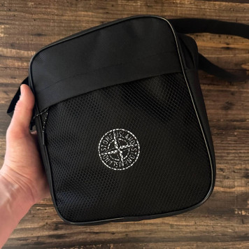 Чорна чоловіча борсетка Stone Island. Сумка через плече стоун зі щільної тканини.-1