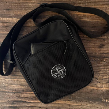 Чорна чоловіча борсетка Stone Island. Сумка через плече стоун зі щільної тканини.-2