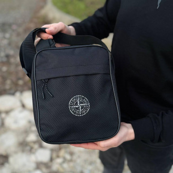 Чорна чоловіча борсетка Stone Island. Сумка через плече стоун зі щільної тканини.-7
