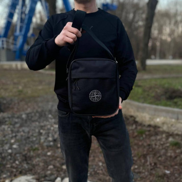 Чорна чоловіча борсетка Stone Island. Сумка через плече стоун зі щільної тканини.-8