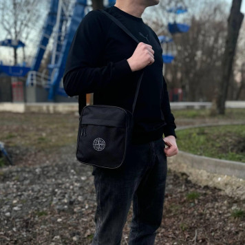 Чорна чоловіча борсетка Stone Island. Сумка через плече стоун зі щільної тканини.-9