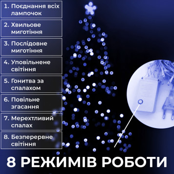 Гірлянда нитка 6м на 100 LED лампочок світлодіодна чорний провід 8 режимів роботи Синій-3