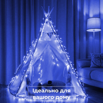 Гірлянда нитка 6м на 100 LED лампочок світлодіодна чорний провід 8 режимів роботи Синій-5