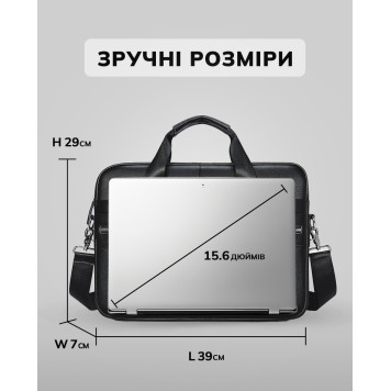 Чоловіча сумка для ноутбука та документів 39x28×8, портфель для офісної роботи, чорний-3