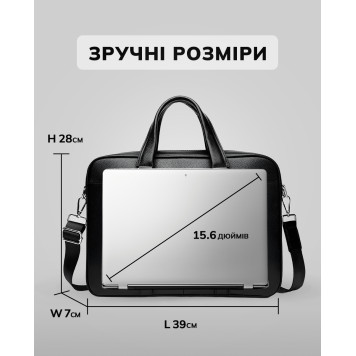 Шкіряна чоловіча сумка для документів та ноутбука 40x30x8, портфель для офіса SL-21511, чорний-3