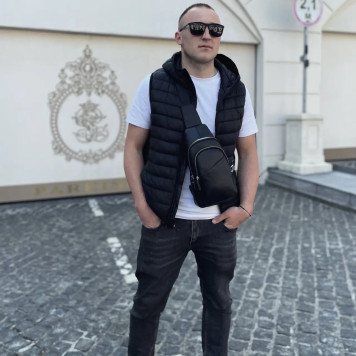 Сумка слінг чоловіча через плече 17х32х8, бананка з натуральної шкіри TIDING BAG A25F-515-1A чорна-5