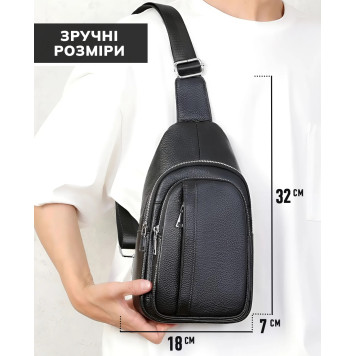 Чоловічий шкіряний слінг на одне плече 18х32х7, сумка крос боді TIDING BAG A25F-3204-1A чорна-3