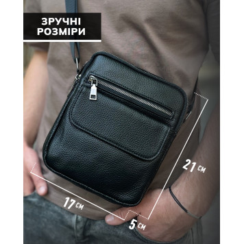 Шкіряна чоловіча сумка 17х21х5, барсетка через плече Tiding Bag 4134A чорна-2