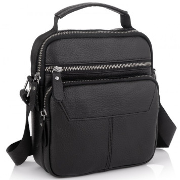 Чоловічий шкіряний месенджер 18x22x8, сумка планшет через плече Tiding Bag A25F-1519A чорний-1