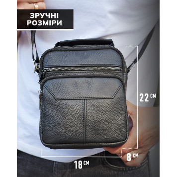 Чоловічий шкіряний месенджер 18x22x8, сумка планшет через плече Tiding Bag A25F-1519A чорний-2