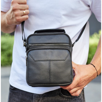 Чоловічий шкіряний месенджер 18x22x8, сумка планшет через плече Tiding Bag A25F-1519A чорний-6