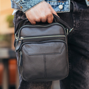 Чоловічий шкіряний месенджер 18x22x8, сумка планшет через плече Tiding Bag A25F-1519A чорний