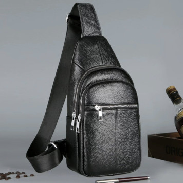 Чоловіча сумка-слінг шкіряна 18х32х7, крос боді для прогулянок Tiding Bag A25F-5060A чорна-8