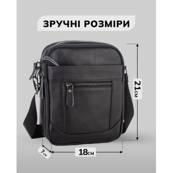 Чоловіча шкіряна сумка планшет 18х21х7, барсетка через плече Tiding Bag LA3314-1BL чорна-2