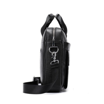 Шкіряний чоловічий портфель для документів та ноутбука 39x28x8, сумка папка ділова MK39848 чорна-6