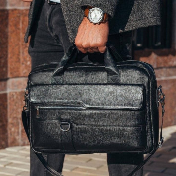 Шкіряний чоловічий портфель для документів та ноутбука 39x28x8, сумка папка ділова MK39848 чорна-7