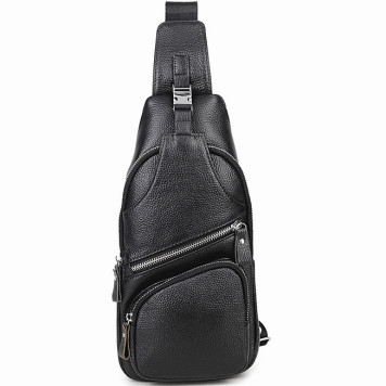 Чоловіча шкіряна сумка-слінг 17х32х7, бананка для роботи та офісу TIDING BAG - MK-96303 чорна-1
