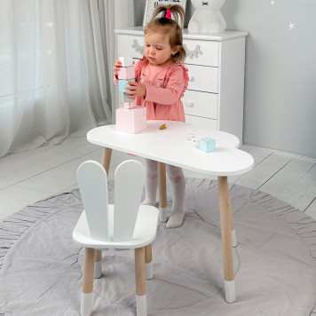 Білий набір меблів стіл та стілець, дитячий столик хмарка 46х70х40 і стільчик зайчик 26.5х26х25 для гри, малювання, навчання-5