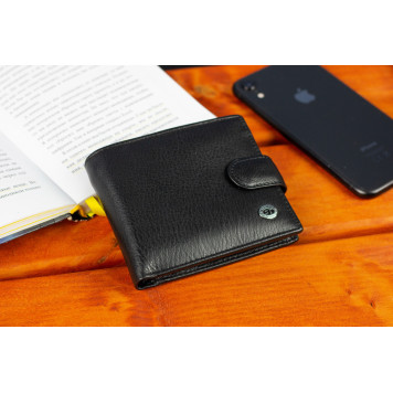 Шкіряне чоловіче портмоне на кнопці ST Leather ST104 Коричневе Чорний-6