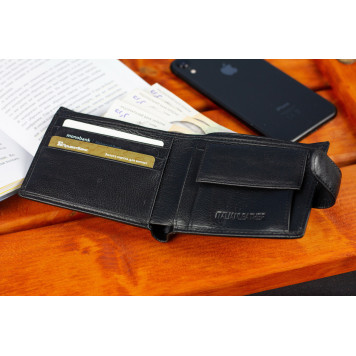 Шкіряне чоловіче портмоне на кнопці ST Leather ST104 Коричневе Чорний-8
