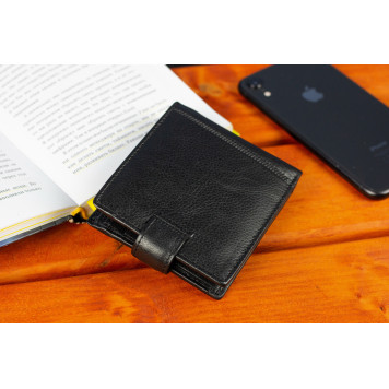 Шкіряне чоловіче портмоне на кнопці ST Leather ST104 Коричневе Чорний-9