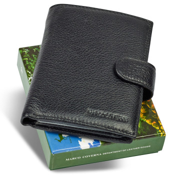 Чорний чоловічий гаманець вертикального типу з натуральної шкіри під документи Marco Coverna MC-5176-1-2