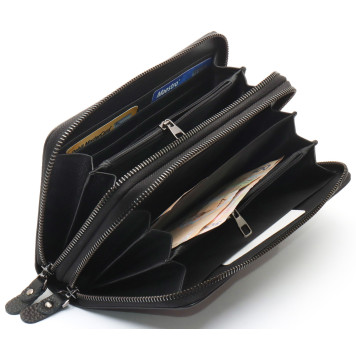 Чорний гаманець-клатч на дві блискавки з натуральної шкіри Marco Coverna B-5902B-1Q-5