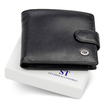 Шкіряне чоловіче портмоне на кнопці ST Leather ST-104-1 чорний-2