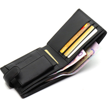 Шкіряне чоловіче портмоне на кнопці ST Leather ST-104-1 чорний-5