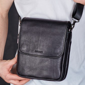 Месенджер із клапаном через плече 24х20х6, шкіряна барсетка Tiding Bag TD-20033 чорна