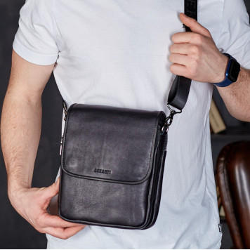 Месенджер із клапаном через плече 24х20х6, шкіряна барсетка Tiding Bag TD-20033 чорна-2