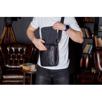 Месенджер із клапаном через плече 24х20х6, шкіряна барсетка Tiding Bag TD-20033 чорна-8