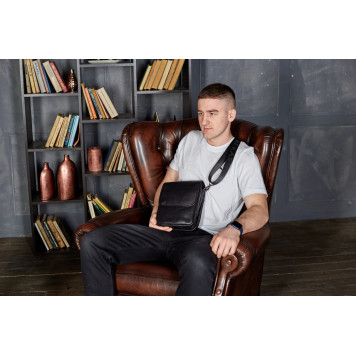 Месенджер із клапаном через плече 24х20х6, шкіряна барсетка Tiding Bag TD-20033 чорна-9