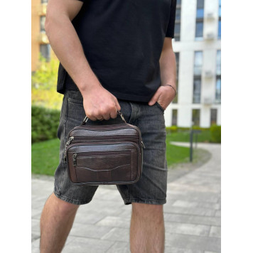 Чоловіча шкіряна сумка барсетка 24×16×6.5, месенджер через плече з коричневою ручкою BEXHILL 61881B-6
